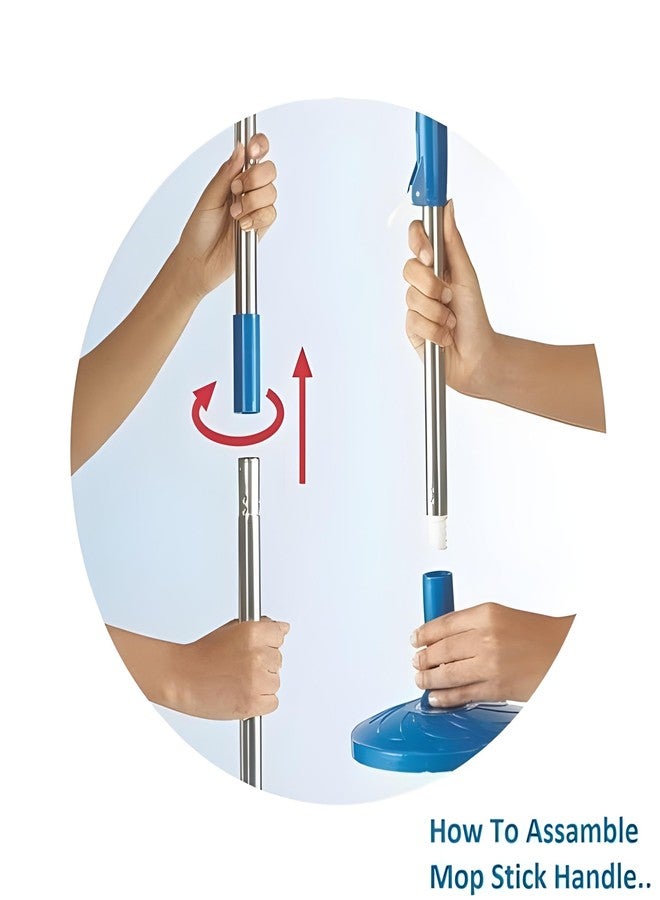 Oblivion Mop Stick Rod | Stainless Steel Spin Mop Rod with Extendable Handle with Head & Microfiber Refill | 360 Degree Rotating Pole/Pocha | Round Plate Floor Rod for Cleaning (Random Color,1Pc) - Image 2
